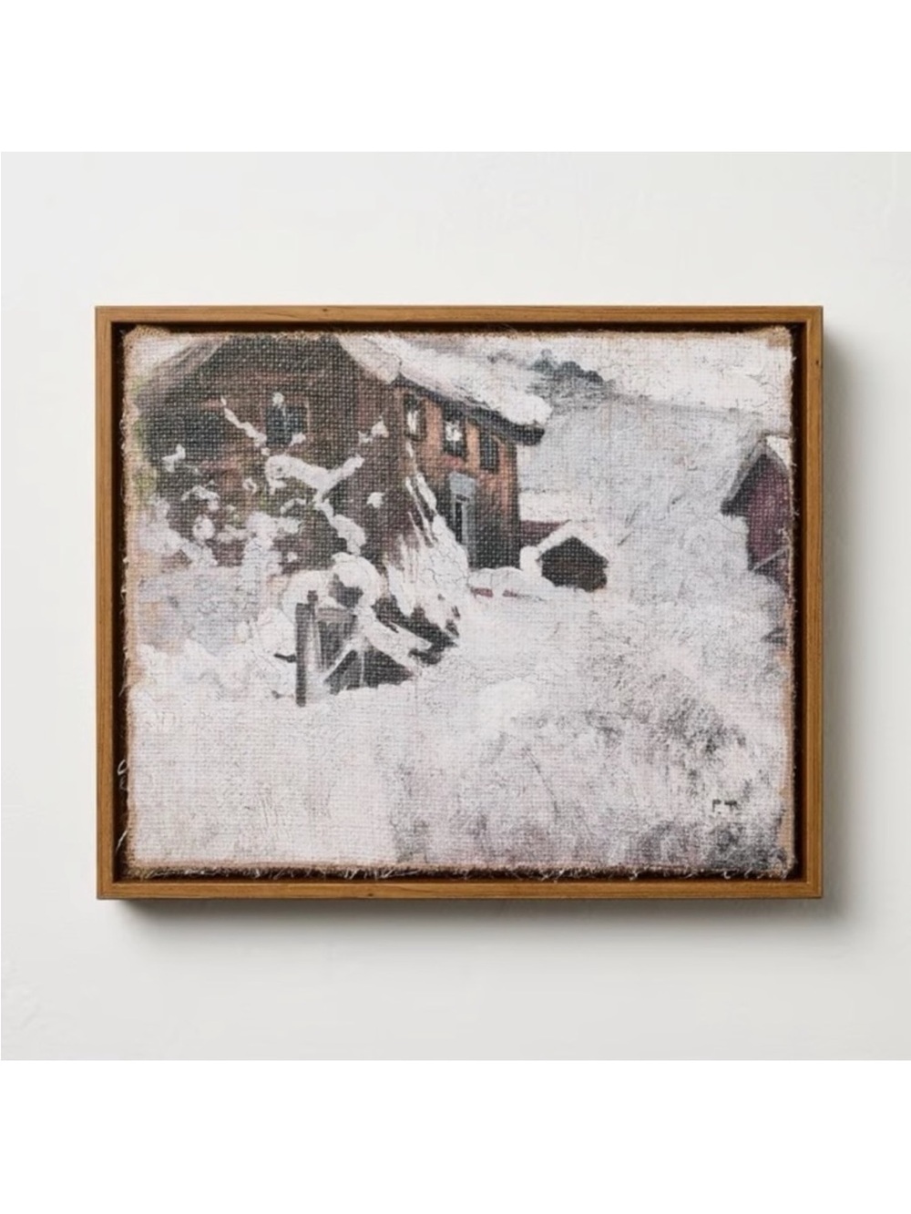 9” x 11” Holiday Winter Snowy Cottage Burlap Wall Art - Hearth & Hand™ Magnolia